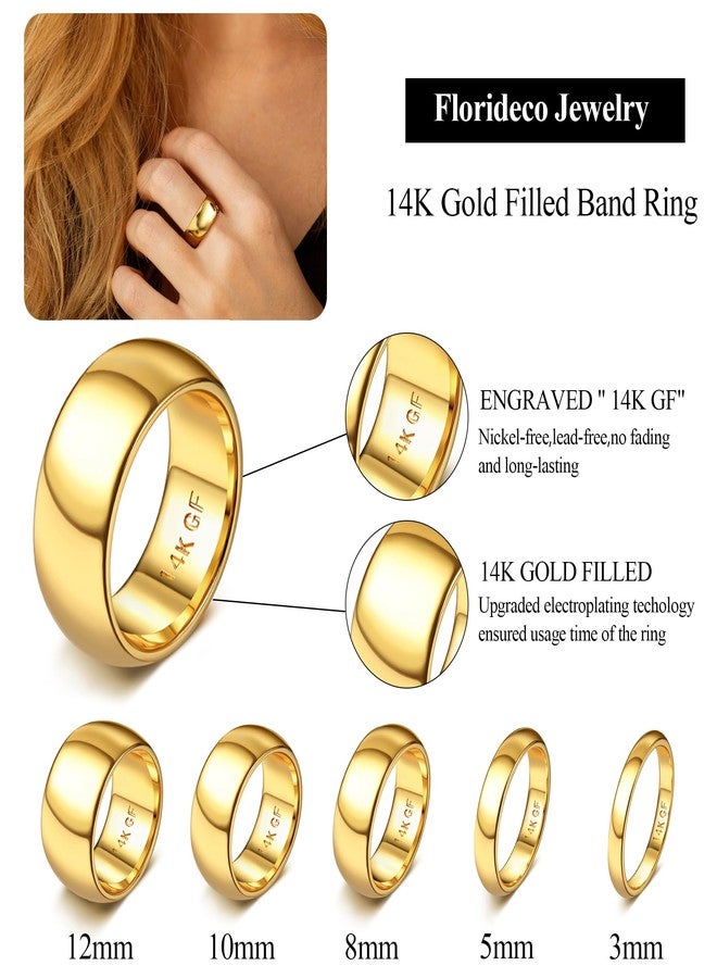 Florideco 12MM 14K Gold Filled Ring for Women Men Thick Thin Pinky Thumb Ring Wedding Band Non Tarnish Plain Domed Size 8 - Image 2